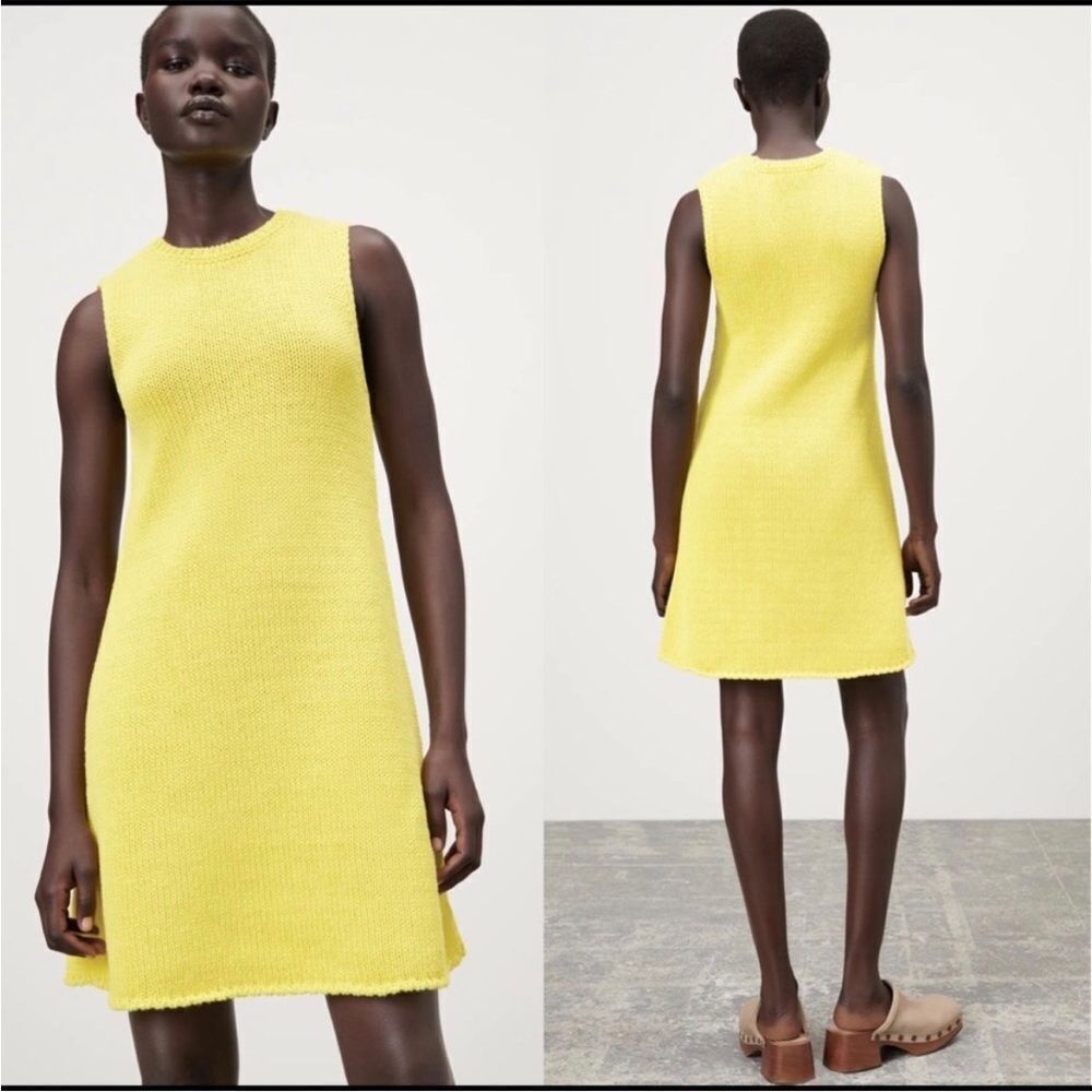 Zara Sunny Yellow Cotton Chunky Knit Pullover Sweater Dress